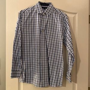 Tommy Hilfiger blue and white checkered button down shirt.